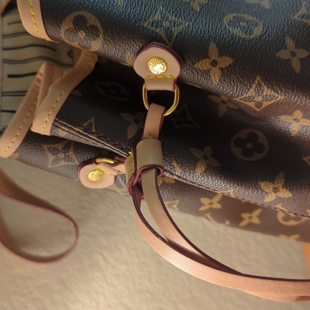 Designer Inspired Monogram Everyday Tote in Brown & Tan Length 14x12x20 - Picture 2 of 16